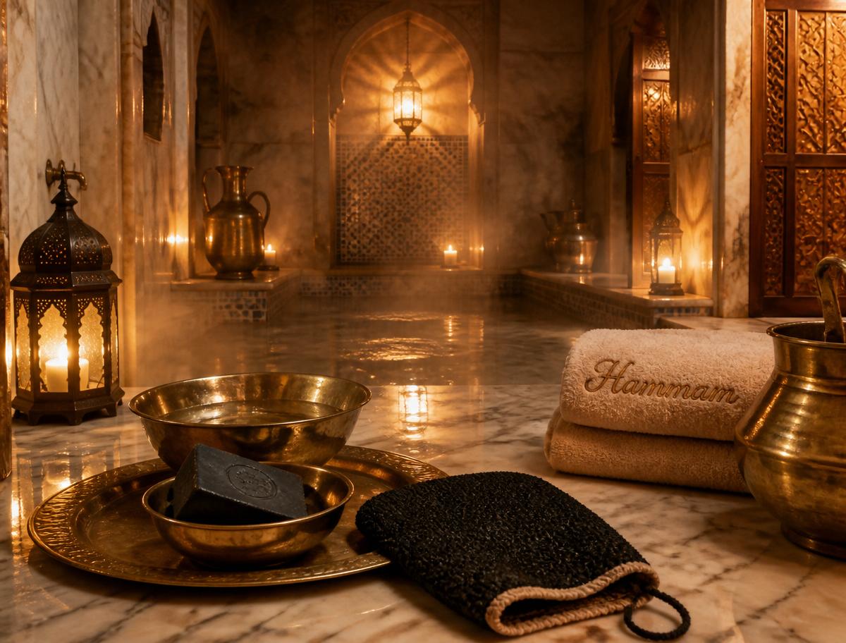 حمام مغربي + سنفرة + حمام زيت شعر + بخار